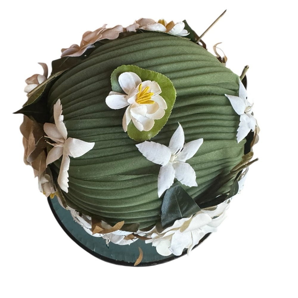 1950s/60s Floral Covered Close‎ Fitting Cap Fascinator Hat - Picture 5 of 6